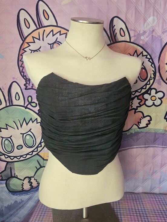 Amazon Tops - Strapless Ruched Bustier Top Hand-dyed Graphite/Grey-Black XL